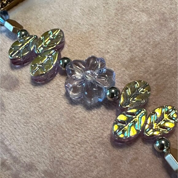 Handmade Crystal Flower Bracelet & Earrings Set With Toggle Clasp Floral Acce - Picture 9 of 9